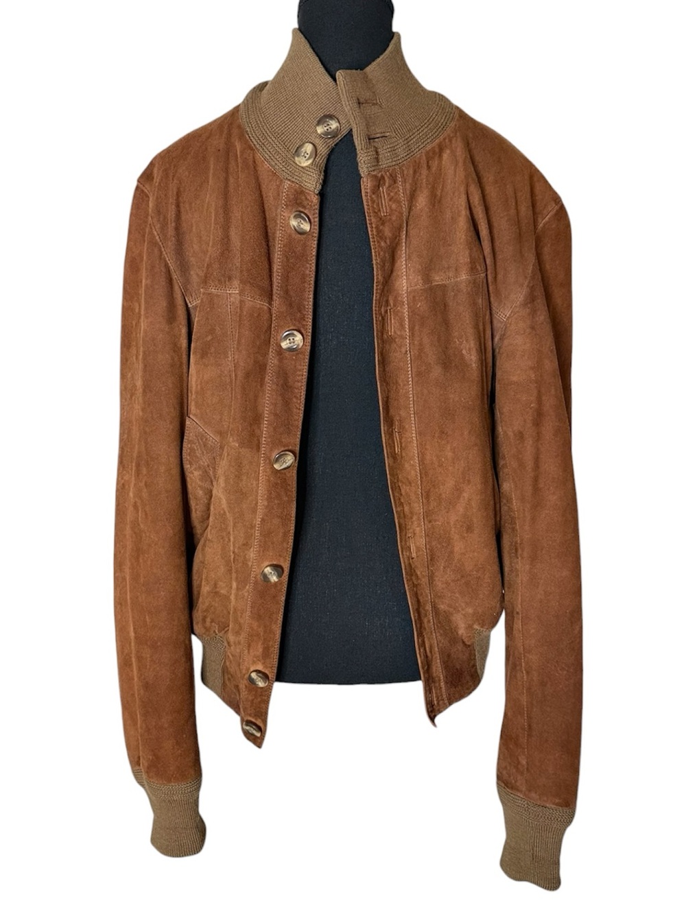 Vintage Men’s Brown Suede Bomber Jacket Button Down Size 52 Small Medium *FLAW*